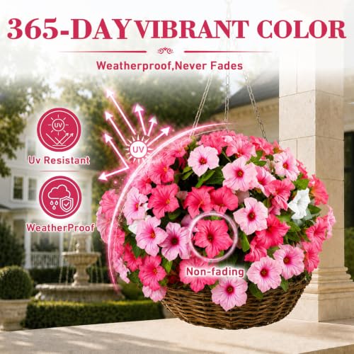 6Pcs Artificial Flowers for Outdoors, Fake Petunias Morning Glory Silk Flower UV Resistant, Faux Flowers for Outdoor Planters, Realistic Flora for Window Box Garden Porch Decor (DoublePink-Petunia) - color: Doublepink-petunia