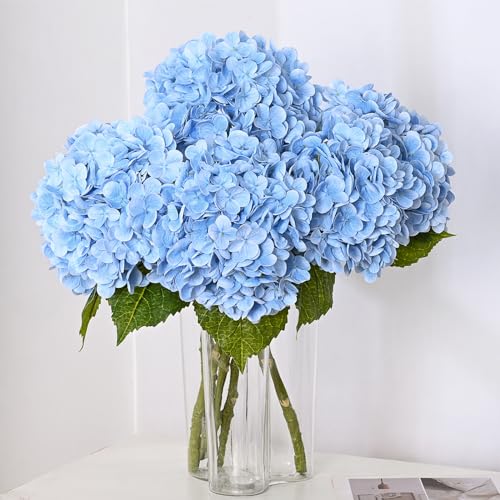 MARTINE MALL 3Pcs 21in Hydrangea Artificial Flowers, Latex Real Touch Hydrangeas Lifelike Large Hydrangea Flowers for Home Decor Party Arrangements Wedding Bouquets Centerpieces (Blue) - color: Blue, size: 3Pcs