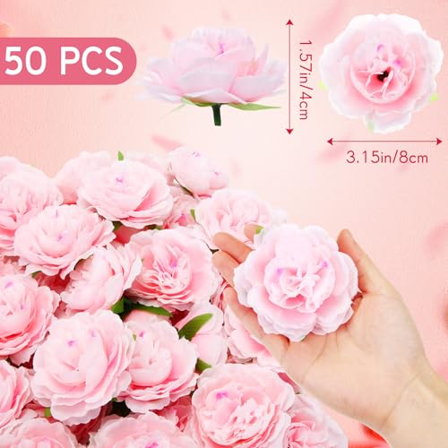 Thiccywoov 50 Pcs Artificial Flowers, 3.2 Inches Silk Rose Head Flowers Fake No Stem for Wedding Bridal Bouquet Home Floral Decor DIY Centerpieces Arrangements Party Tables Decoration(Light Pink) - color: Light Pink