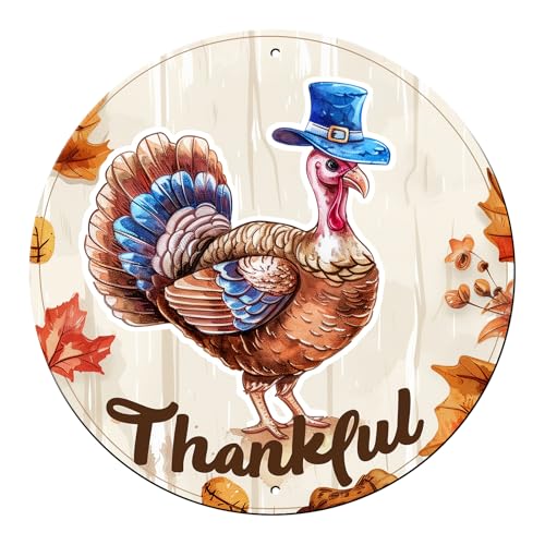 Vintage Thanksgiving Day Turkey Round Metal Sign Turkey Fall Sign Wall Art Rustic Wreath Wall Decoration for Indoor Outdoor Home Porch Window Decor 12 Inch - color: Thanksgiving 12, size: 12 inches