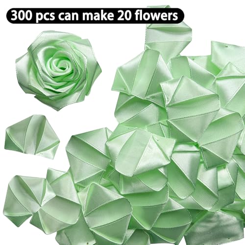 Time-Saving DIY Flower Kit: 300 Count Pre-Cut Satin Ribbon Petals for Eternal Roses. Easy Assembly, Perfect for Crafting Affordable Wedding & Anniversary Bouquets. (300 Pcs Green) - color: 300 Pcs Green