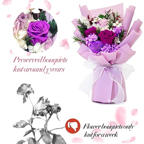 VTJMB Flowers for Delivery Prime, Preserved Flower Bouquet with Box, Birthday Dried Flowers Gift for Women, Mothers Day Gifts for Mom, Wife, Grandma, Friends - color: Purple