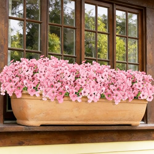 16 Bundles Artificial Flowers for Outdoors Fake Pink Flowers Faux Plants for Indoor Outside Garden Porch Window Box Hanging Planters Home Farmhouse - color: Pink, size: 15inches-16pcs