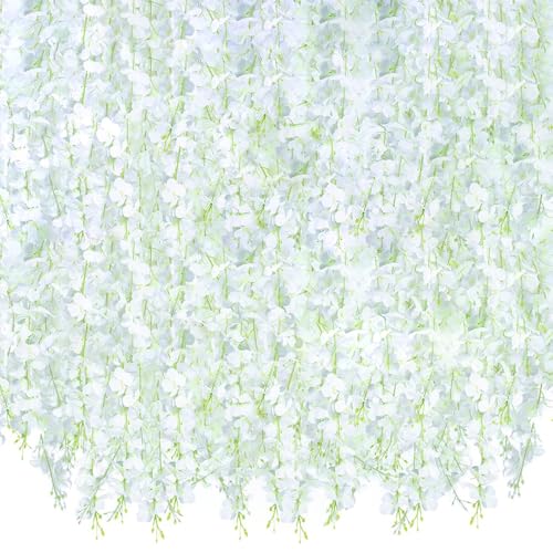 Wisteria Flower Vines Garland, Artificial Flower Strings, Fake Hanging Flowers, Silk Wisteria Garland Flowers, Flower Vine for Wedding Garden Decor (Pure White - 20 Vines) - color: Pure White - 20 Vines
