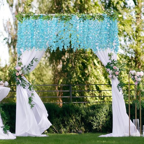 ARTKAIKE Artificial Flowers Garland for Home Decor, Fake Wisteria Vine Silk Hanging Plant Flower for Room Bathroom Wall Kitchen Bedroom Garden Outdoor Wedding Decor (4, Blue) - color: Blue