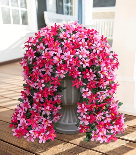 Ivydale Artificial Lily Flowers for Outdoors Fake Hanging Flower Vines for Outside Decoration, UV Resistant 2PCS Faux Plants for Patio Porch Balcony Garden Yard, Pink & Rose - color: Pink & Rose