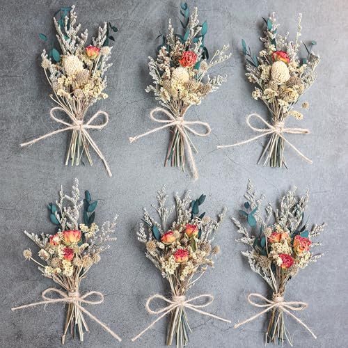 xin's convey Mini Dried Flower Bouquet (Pack of 6), Rose Bouquets, Party Favours, Bohemian Plate Decoration, Birthday Cake Dried Flower Gift Box Companion, Photography Props (Rose) - color: Rose