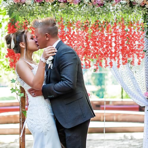 BLEUM CADE 36Pcs Red Fake Wisteria Hanging Flowers, 3.6Ft/Pcs Artificial Wisteria Garland, Hanging Flowers for Wedding Party Home Backdrop Wall Decoration - color: Red, size: 36pcs