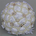 USIX Handcraft Popular Satin Rose Rhinestone Brooch Flower Pearl Bridal Holding Wedding Bouquet Wedding Flower Arrangements Bridesmaid Bouquet(White) - color: White