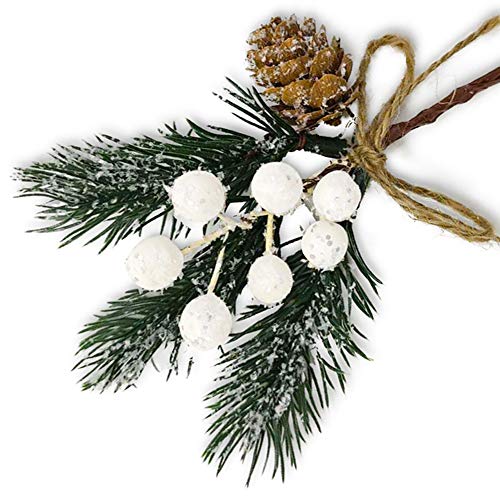 Christmas Berry Stems Artificial Pine Cones, 8Pcs Christmas Picks Spray Evergreen Artificial Pine Branches White Holly Spray Winter Holiday Floral Picks Wreath Picks for Xmas Tree Wreath Decor - color: White