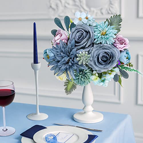 AmyHomie Blue Artificial Flowers Combo Silk Mix Peony Rose Hydrangea Fake Flowers w/Stem for DIY Wedding Bouquets Centerpieces Arrangements Table Decor Party Bridal Baby Shower Home Decorations - color: Blue