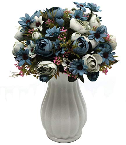 CATTREE Artificial Peony Bud Mixed Flowers, Plastic Plants Silk Fake Flowers Bouquet Bridal Home Garden Office Kitchen Bathroom Table Centerpieces Wedding Decor Decorations 4 pcs - Blue - color: Ocean Blue-4pack