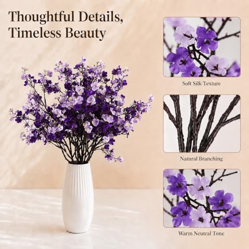 Mandy's 6 Bundles Artificial Shades of Purple Baby’s Breath Flowers | 18.5 Inch Silk Gypsophila European Style Modern Home Decor Centerpiece Neutral Wedding Flower Arrangements - color: Shades of Purple