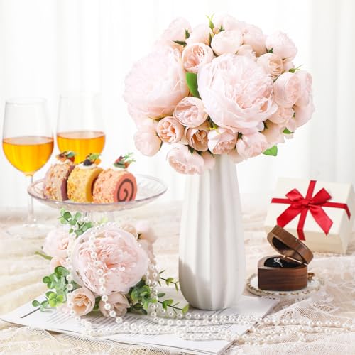 XunYee 85 Pcs Pink Artificial Peonies Faux Silk Flowers Bulk for Vase Spring Vintage Faux Peony Bouquet Florals Stems Arrangements for Wedding Table Centerpiece Farmhouse Birthday Vase Filler - color: Pink