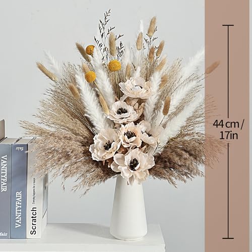 Natural Dried Pampas Grass Bouquet – Rustic Green & Beige Arrangement Kit for Floor Vase, Wedding Centerpiece, Living Room & Boho Wall Decor (Soft Harvest) - color: Soft Harvest