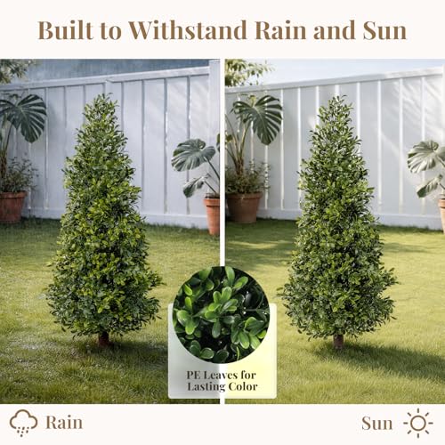 2FT Artificial Boxwood Topiary Trees with Ground Spike, 2 Pack UV Resistant Fake Shrubs Plants, Fake Evergreen Artificial Plant Brush for Indoor Outdoor Front Porch Garden - color: Boxwood-1