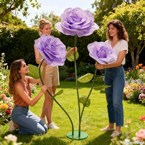 Giant Artificial Rose Flower Decor, Large Standing Faux Bloom for Wedding Aisles, Event Backdrops, Photography Props & Home Styling (Purple) - color: Purple