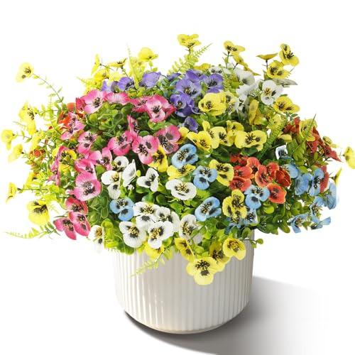 Artificial Pansies for Outdoors UV Resistant, 36pcs Fake Pansy Flowers Realistic, Yellow Pansy Flowers for Outdoor Planters, Colorful Faux Pansies Plants for Garden Outside Patio Porch Window Decor - color: Multi Color（mixed 6 Colors）, size: 36 pcs