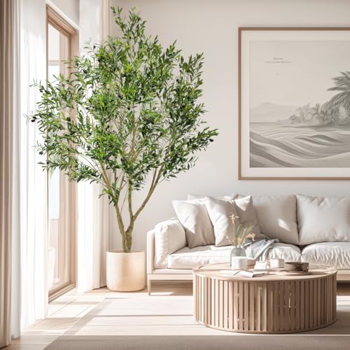 8ft Tall Artificial Olive Potted Tree | Foliage: Designed with lush natural leaves and realistic olive fruits, crafted from premium silk material - size: 8ft 2in