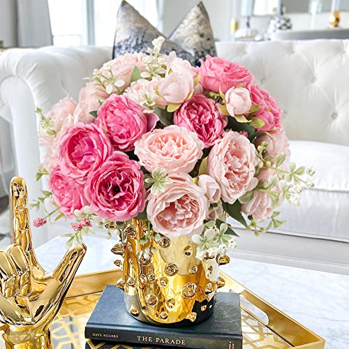 Artificial Peonies Silk Flowers, Pink Faux Peony Bouquet 4 Bundles Florals Arrangements Decor for Farmhouse Home Boho Wedding Table Centerpiece, Fake Plastic Flower Bulk for Vase Decoration (Mix Pink) - color: Mix Pink, size: 4PCS