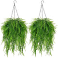 Artificial Hanging Ferns for Outdoors UV Resistant Fake Hanging Ferns with Hanging Baskets 2 Set Boston Ferns Artificial Plants 23.6" Faux Ferns Outdoor Hanging Basket Front Porch Patio Garden Home