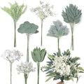 VIERENA Artificial Greenery Stems Box Set(Pack of 85pcs) with 8 Kinds of Faux Plants and Fake Flowers for DIY Wedding Bouquet Table Centerpieces and Floral Arrangement (White&Dusty Green) - color: White&dusty Green