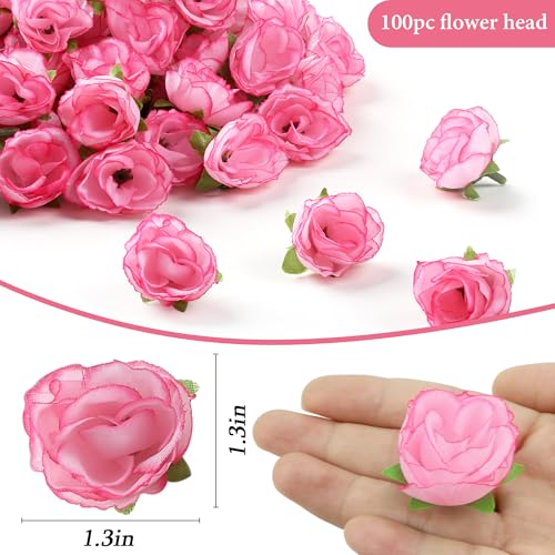 SITUMEIZI 100 Pcs 1.3 inches Mini Pink Rose Head Pink Flowers Artificial Pink Roses for Wedding Decor, Graduation Cap, Cake, DIY Flower Wall Mother's Day Home Party Decor - color: Pink