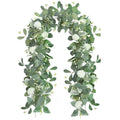 2 Pack Artificial Eucalyptus Garland with Butterfly Chrysanthemum Babys Breath Flowers 5.9Ft Faux Vine Wreath Hanging for Wedding Arch Garden Porch