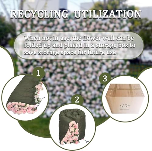 Artificial Flower Wall Panels 4Ft x 8Ft, 5D Silk Wedding Flower Wall, Photo Booth Flower Backdrop for Wedding, Baby Shower & Bridal Shower Decor - size: 4x8 ft Pink-Panel Only