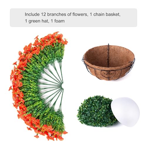 Artificial Faux Hanging Flowers Plants Basket for Outdoors, 12 Bundles UV Resistant Faux Outside Silk Morning Glory for Planter Realistic Artificial Flowers for Outdoor Porch Garden Patio, Orange - color: Orange