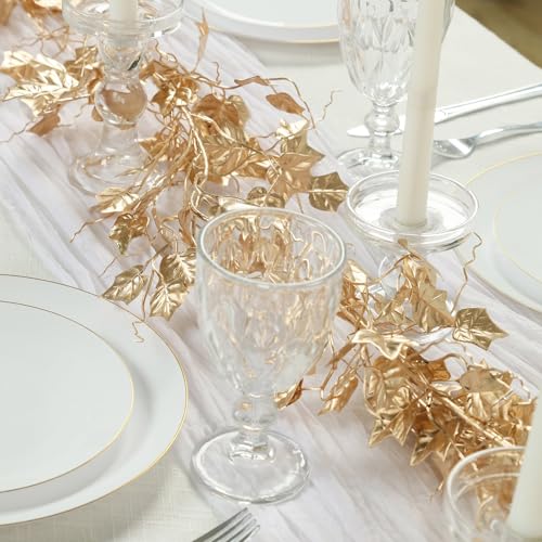 Efavormart 6.5ft Metallic Gold Artificial Ivy Leaves Garland, Shimmering Hanging Vine for Wedding Arch, Long Table Runner and Backdrop Floral Decor - color: Type4