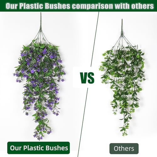 RECUTMS 2Pcs Artificial Hanging Plants Fake Hanging Plants Outdoor Greenery Artificial Hanging Flower for Outdoors Hanging Basket Home Garden Wedding Party Decorations (Lights Purple-Rose) - color: Lights Purple-rose