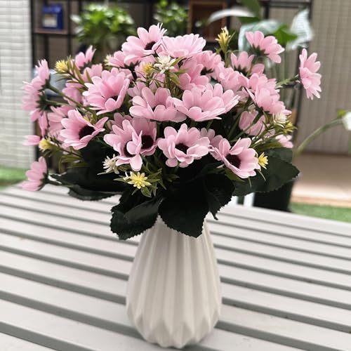Artificial Daisies Flowers, Fake Silk Daisy Small Flower Marguerites Plants Decor 4 Bouquet, Faux Plastic Stems Bushes Greenery Bundles for Indoor Outdoor Verandah Wedding Spring Decorations - Pink - color: Daisy 4 Pack - Pink