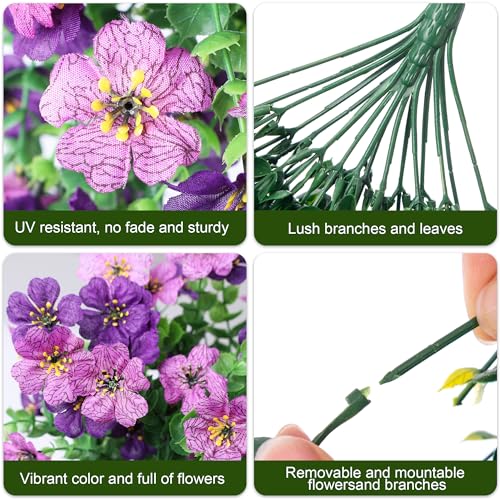 Artificial Faux Hanging Flowers Plants for Spring Outdoor Outside Decoration, 2 PCS Fake Silk Daisy with Eucalyptus UV Resistant Realistic Trailing Vines for Balcony Patio Porch (Darkpurple+Purple) - color: Darkpurple+purple