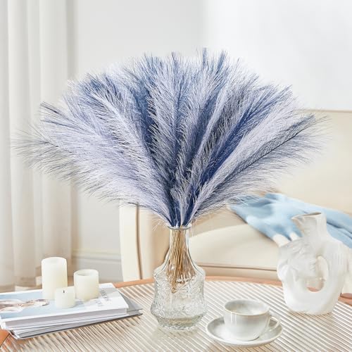 Alecono 30Pcs Pampas Grass Decor 17 inch, Blue Artificial Faux Decorations for Living Room Bathroom Decor (White, Blue, Indigo) No Vase - color: White & Blue & Indigo, size: 30pcs
