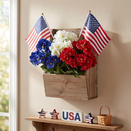 Tigeen 14 Pcs 4th of July Decor Red White Blue Artificial Flower Patriotic Decoration Artificial Geranium with 2 Flag 250th Anniversary Table Centerpieces for Memorial Veterans Independence Day Decor - style: Geranium
