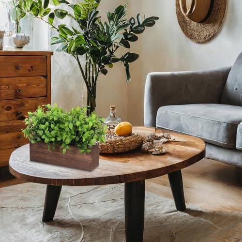 Lyrow 2 Pack 11.4 '' Artificial Eucalyptus Plants in Rectangular Rustic Wooden Planter Box Faux Potted Herb Plant Greenery Centerpiece for Cabinet Windowsill Table Shelf Wedding Decor (Brown) - color: Brown, size: 11.4 ''