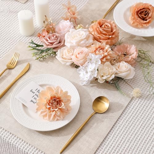 Kisflower Flowers Artificial Combo Cake Flowers Decorations Fake for DIY Wedding Bridal Bouquet Centerpieces Arrangements (Boho Nude) - color: Boho Nude