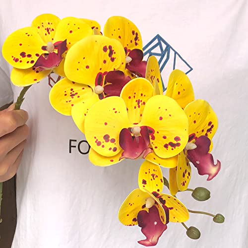FagusHome 32 Inch Artificial Phalaenopsis Flowers 6 Pcs Artificial Orchid Flowers Stem Plants for Home Décor (Yellow Piebald) - color: Yellow Piebald