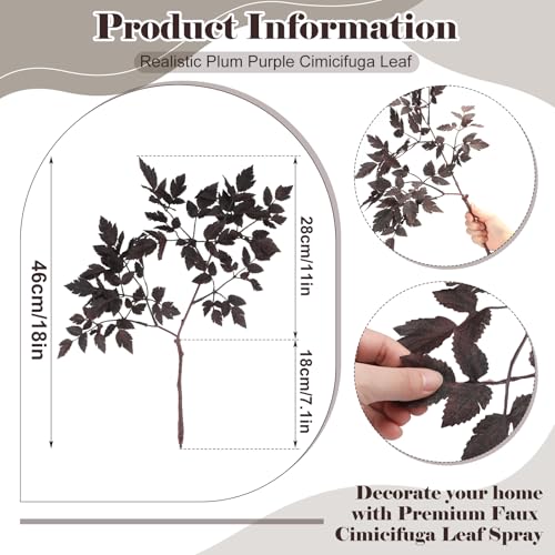 Lyrow 3 Pack 18 Inches Artificial Cimicifuga Plant Leaf Spray Faux Plum Cimicifuga Ramosa Leaf Branch Faux Fall Spray Silk Plants for Home Vase Wedding Garden Farmhouse Table Mantel Decor - size: 18 Inches