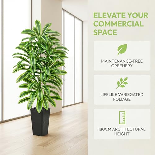 Artificial Dracaena Tree：6FT Faux Silk Tropical Yucca Floor Trees Realistic Fake Green Plant with Natural Wood Trunk & Lifelike Leaves for Home Office Decor Indoor & Outdoor (6FT,1-Pack,Black) - color: Light Green – Black Pot, size: 6FT