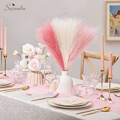 Serwalin 12pcs Pink Pampas Grass, 17.7 Inch Faux Pampas Grass Decor, Artificial Pampas Grass Short Blush Wedding Decoration, Table Centerpieces Party Decor - color: A Blush & Cream & Pink, size: 17 Inch 12 Pcs
