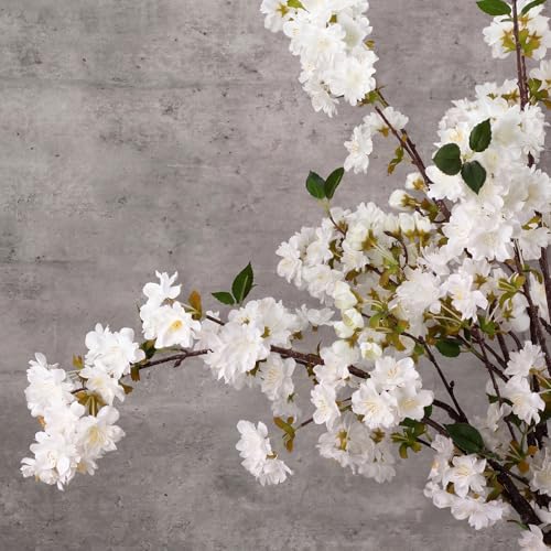 3 Pcs White Cherry Blossom Branches 37 Inch Artificial Fake Realistic Cherry Blossom Stems Silk Faux Extra Long Stem Flowers for Tall Vase Home Decor Wedding Table Centerpieces - color: White