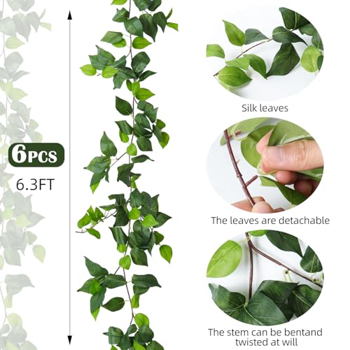 RECUTMS 6 Strands Artificial Vines Ivy Garland Fake Vine with Silk Green Leaves Hanging Plants Greenery Artificial Garland for Spring Summer Home Wall Bedroom Graduation Wedding Party Room Decor - color: Green-lvluo6pcs