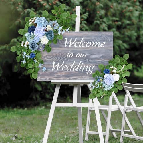 Artificial Wedding Arch Flowers, Blue Arch Flower for Wedding Reception Ceremony, Faux Flowers for Reception Welcome Sign, Bridal Shower Decoration, Photo Backdrop Decor, Wedding Decor (Blue) - color: Blue