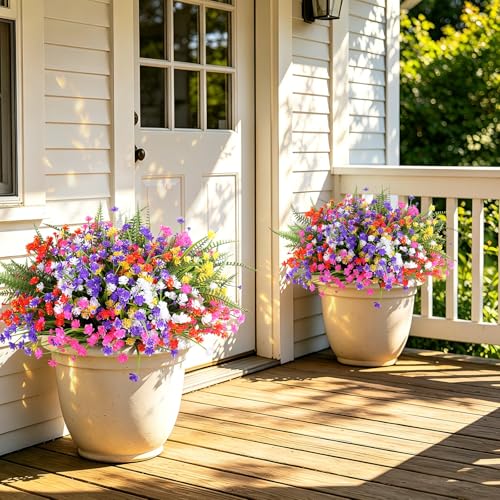 24 Bundles Artificial Outdoor Flowers, UV Resistant Faux Flowers for Outdoor Planters, Plastic Fake Plants for Front Porch Patio Garden Hanging Basket - color: Mix Color-3, size: 24PCS