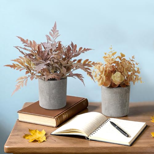 3 Pack Mini Fall Fake Potted Plants Artificial Plastic Eucalyptus Plants Fall Decor for Home, Office, Desk, Bathroom, Coffee Table & Shelf - color: Taro Purple