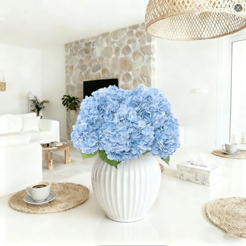 Coferset 4pcs Baby Blue Lifelike Hydrangea Artificial Flowers 22inch Real Touch Faux Hydrangea Flower Stem for Home Party Wedding Floral Filler Arrangements Ceterpieces Bouquets - color: Baby Blue, size: 4pcs