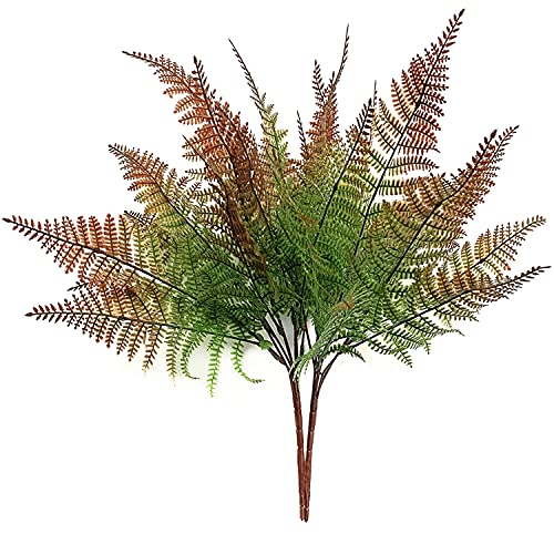 Artificial Boston Shrubs, Plastic Fern Plants Leaves Persian Grass Simulation Fake Bushes Outdoor Indoor Home Garden Verandah Parterre Table Centerpieces Decoration Red 2 Pack - color: Red Fern Grass / 2pcs