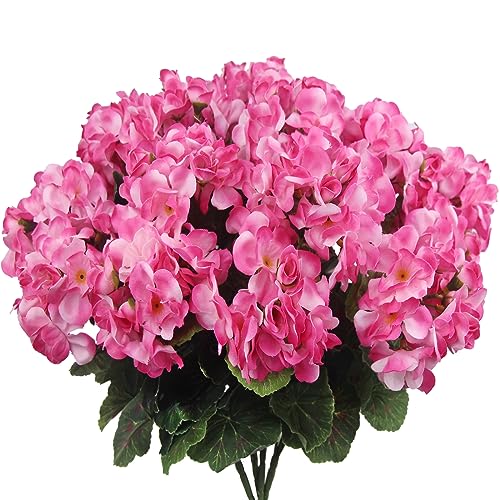 CISDUEO 4 Pcs Artificial Geraniums Silk Flowers Outdoor Artificial Geranium Bush Pink Faux Flowers Geraniums for Floral Home Decor Outdoor Indoor Garden Patio Grave Cemetary Vase Table Centerpiece - color: Pink